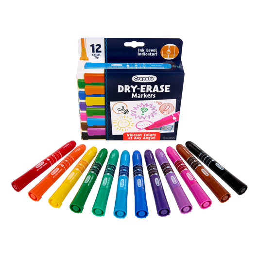 Crayola Low Odor Dry Erase Markers, Chisel Tip, Assorted Colors, Back To School Supplies, 12Count