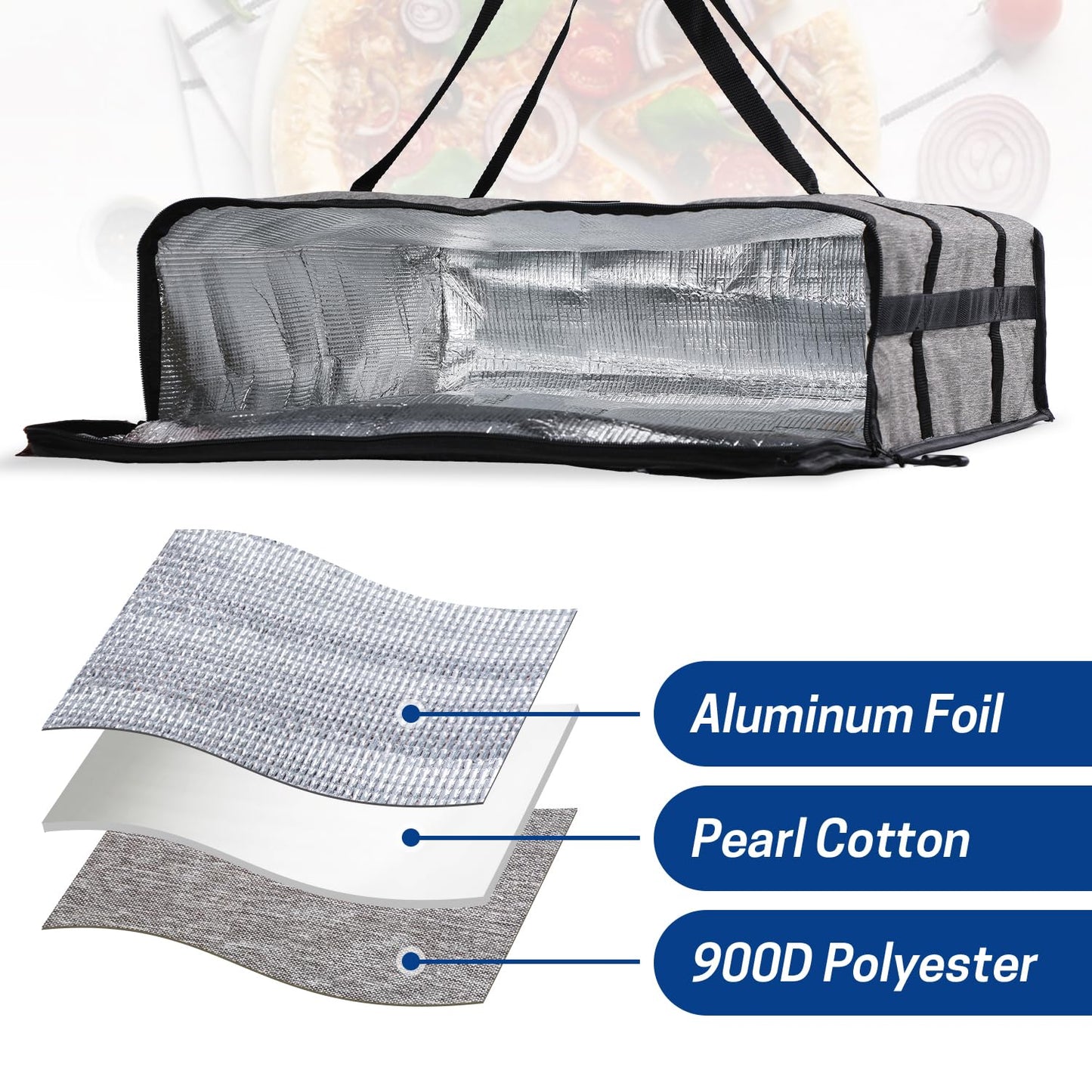 WISEPRO Pizza Delivery Bag, 20.5" X 20.5" X 5.9" Insulated Food Delivery Bag, Thermal Pizza Carrier Bag for Restaurants, Parties, Camping, Takeout