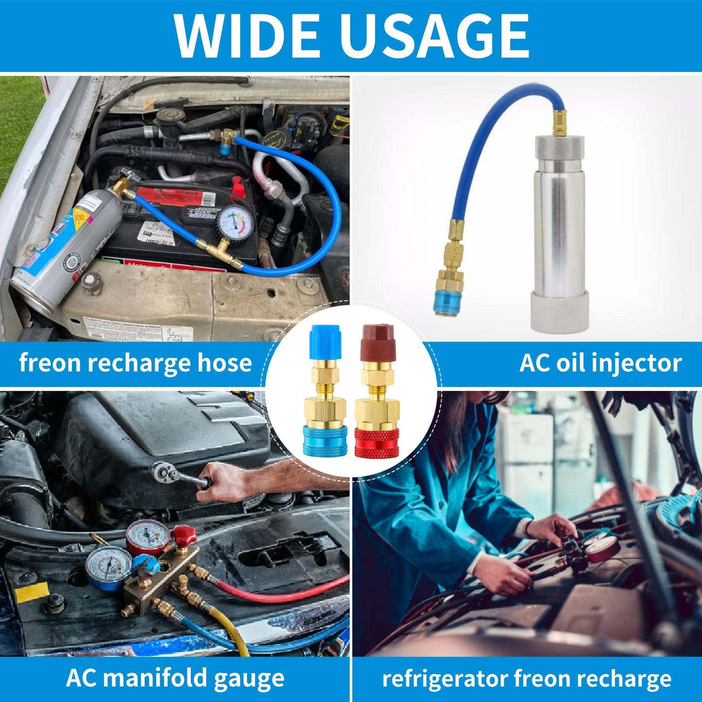 Tigbear R1234yf Quick Couplers Kit, R1234YF to R134A Quick Coupler Adapter, High/Low Side Quick Coupler R1234YF AC Charging Hose Adapter Fitting Connector for Car Conditioner AC Charging