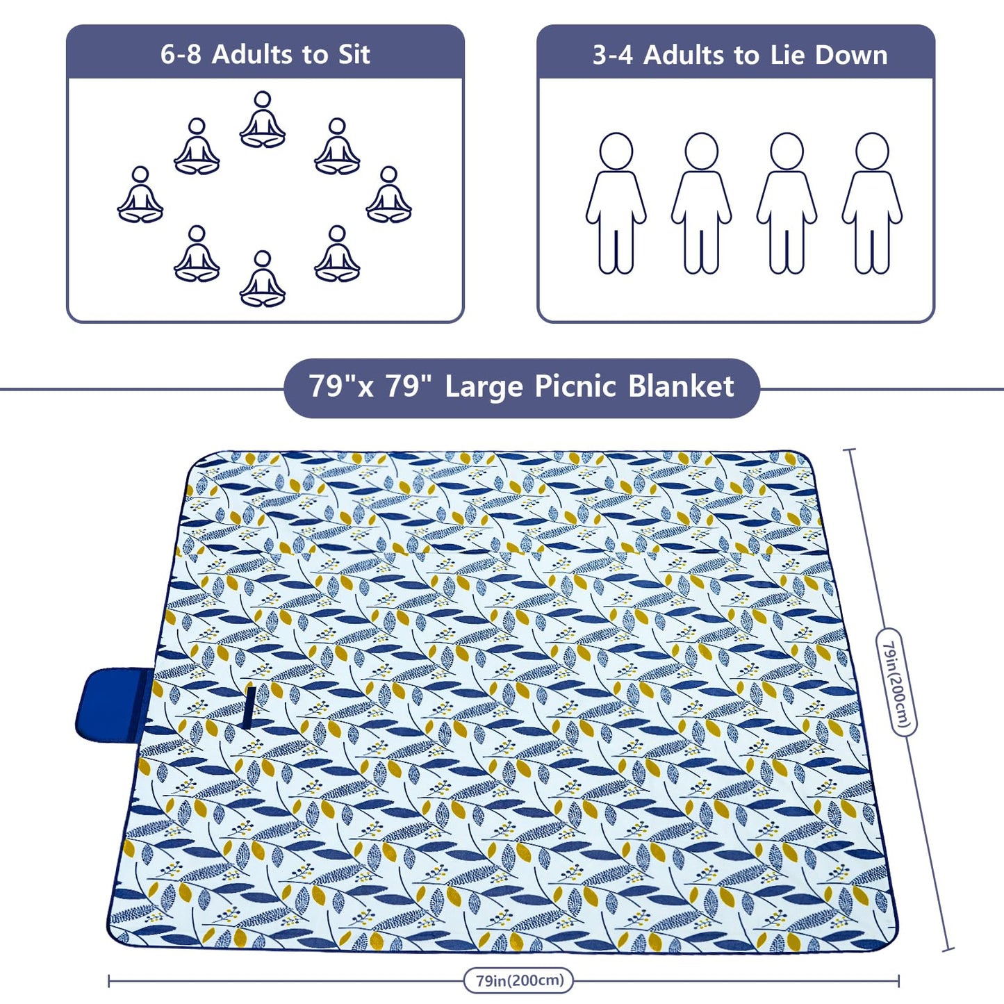 Habaylin Picnic Blanket Large, 79"X79" Waterproof Extra Large Beach Blanket, Foldable Picnic Blanket for Hiking, Party, Camping on Grass Sandproof Handy Picnic Mat