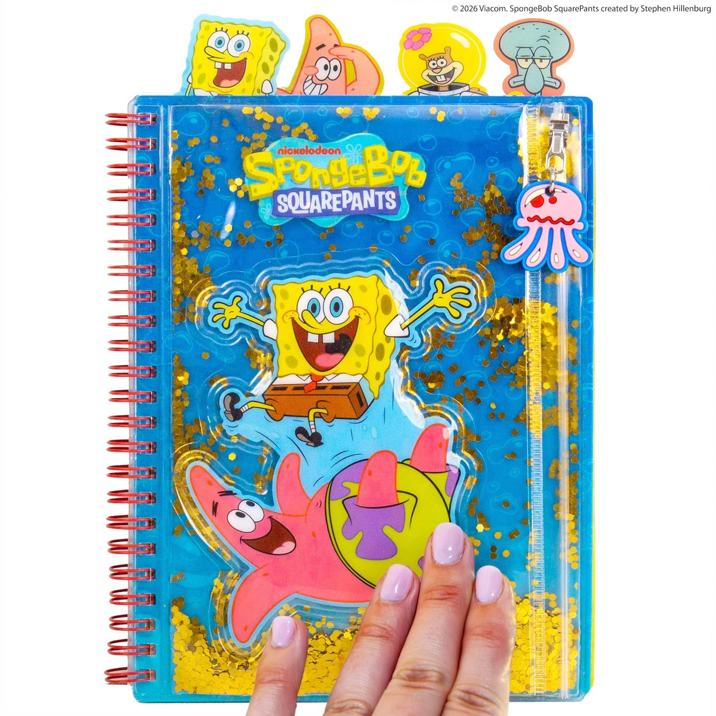 Spongebob Squarepants™ Squishy Tab Journal, 6 x 8 in. Fidget Notebook with Interactive Tactile Liquid Cover, 4 Tab Dividers, 80 Lined Sheets, Great Spongebob School Supplies or Office Stationery