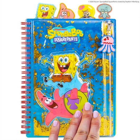 Spongebob Squarepants™ Squishy Tab Journal, 6 x 8 in. Fidget Notebook with Interactive Tactile Liquid Cover, 4 Tab Dividers, 80 Lined Sheets, Great Spongebob School Supplies or Office Stationery