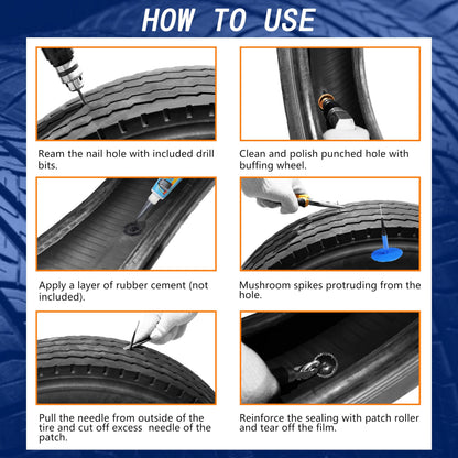 ZERINT TP-M13W Combination Repair Unit Kit, Tire Repair Patch Plug Kit 4 x 35 mm, 6 x 45 mm and 9 x 60 mm Wrapped stem 8 pcs Each