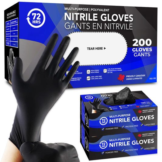 72HRS Black Nitrile Gloves - Disposable Gloves-4 Mil, Gant Noir, Gants Jetables, Black Gloves for Cooking & Cleaning
