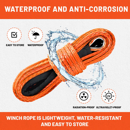 YUNPEAK 1/4 Inch x 50 Feet 10,000LBS Synthetic Winch Line，with Black Protecing Sleeve for Off Road Vehicle ATV UTV（Orange）.