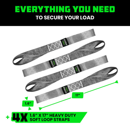 Rhino USA Soft Loop Tie Down Straps (4-Pack) - 1.6 Inch x 17 Inch (5,000 lbs Break Strength) Heavy Duty Motorcycle Straps for use with Ratchet Straps - Handlebar Straps for ATV, UTV, Dirt Bike (Gray)