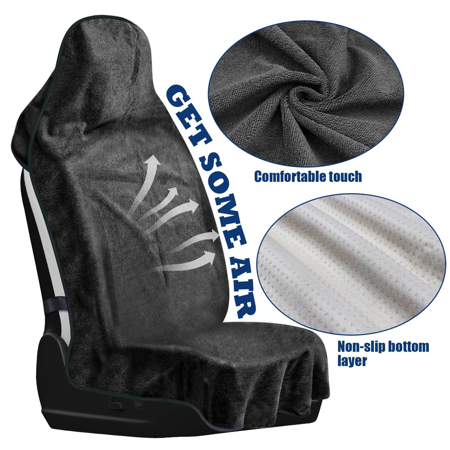 Car Seat Cover, Waterproof Car Seat Cover Front Seats Sweat Towe Bucket Seat Covers Universal Protector for Sport, Gym, Beach, Swimming, 1 Pc Black