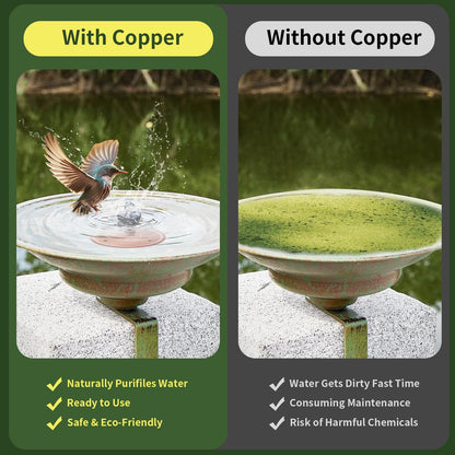 Bird Bath Copper Disk, 99.99% Pure Copper Bird Bath Cleaner, Triple-Point Support, All-Season Water Cleaber for Outdoor Bird Baths & Bowls (2 Pcs)