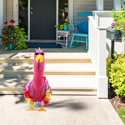 Lyreh Porch Goose Flamingo Outfit, SummerCostume with Wreath & Lawn Statue Clothes for Outdoor Patio Yard Garden Decoration
