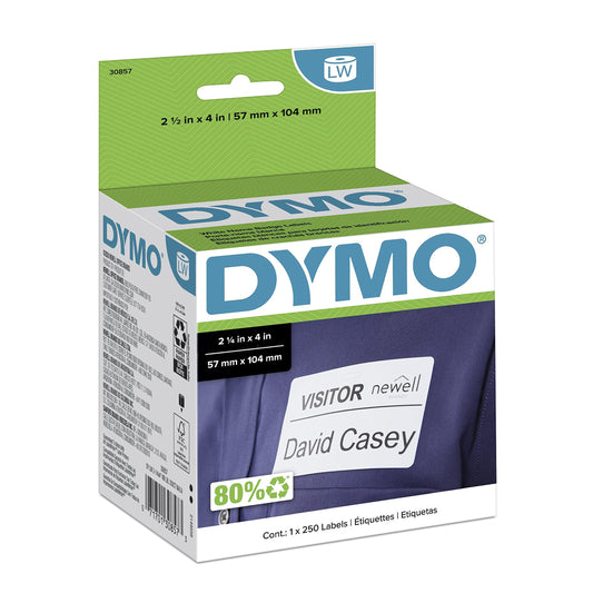 DYMO Authentic LW Name Badge Labels, DYMO Labels for LabelWriter Printers, White, 2-1/4" x 4", 1 Roll of 250