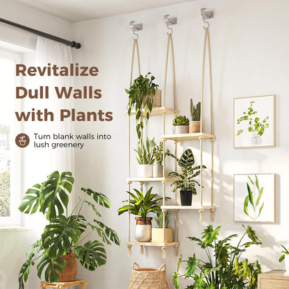 Bamworld Hanging Shelves Plant Hanger Indoor Window Plant Shelves Wood Plant Wall Shelf Window Sill Plant Shelf Indoor Hanging Plant Stand Living Room Decor Garden Boho Decor