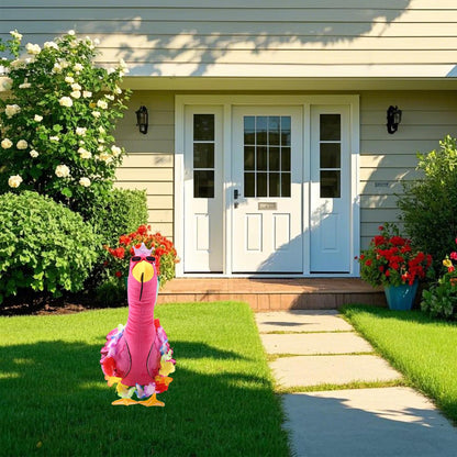 Lyreh Porch Goose Flamingo Outfit, SummerCostume with Wreath & Lawn Statue Clothes for Outdoor Patio Yard Garden Decoration