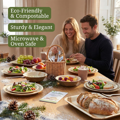 Naturelia 100% Compostable 12-Inch Palm Leaf Disposable 4 Partition Plates- Elegant, 100% Biodegradable, Natural & Eco Friendly, Wedding, Party, Picnic & Event Partition Plates