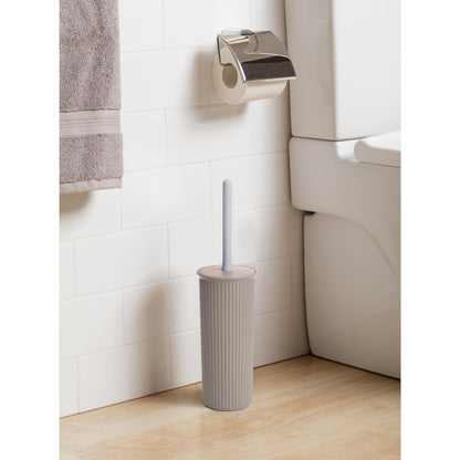 Superio Ribbed Collection - Decorative Plastic Toilet Bowl Brush and Holder Set, Taupe (1 Pack) Cleaner Scrubber for Bathroom