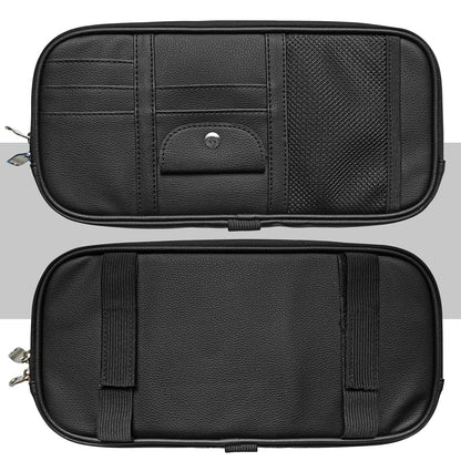 Da by Leather Car Sun Visor Organizer, Auto Interior Accessories Pocket Organizer - Car Truck Storage Pouch Holder, with Multi-Pocket Net Zipper (Black)