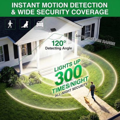 Solar Motion Sensor Light Outdoor, 2500LM 286 LED Solar Outdoor Lights with Power Display & Mode Indicators - 6500K Adjustable 3-Head Flood Light, IP65 Waterproof for Garden, Garage, Yard - 2 Pack