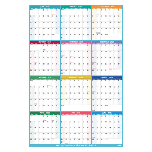 Yearly Wall Calendar 2025-2026 - Large Yearly Calendar Vertical, Jul 2025 - Jun 2026, 25.2" x 38.2" (Open), Calendar 2025-2026, Large Wall Calendar, Full Year Paper Calendar with Notes, Thicker Paper