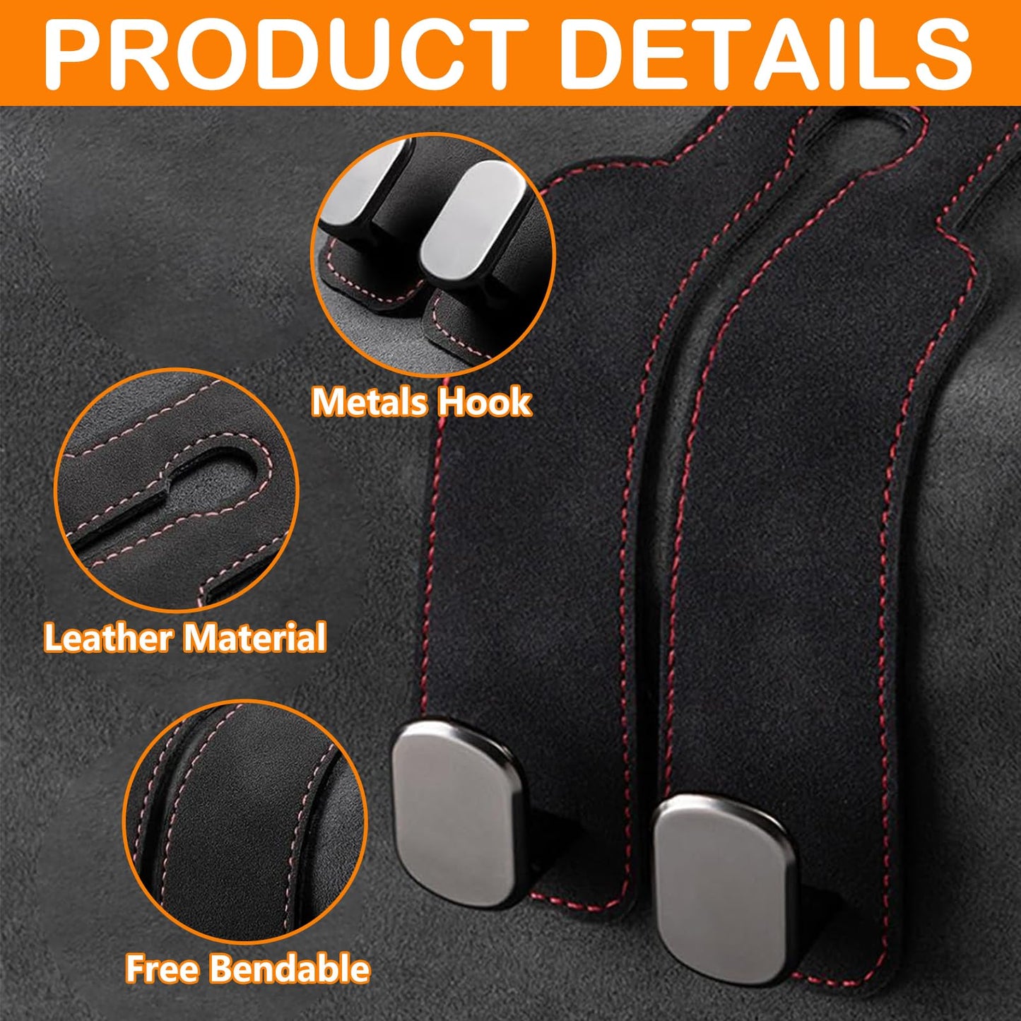 4Pcs Car Seat Back Double Hook,Car Hooks for Headrest, Double Headrest Hooks Purse Holder & Mobile Phone Holder,Multifunctional Hook for Car Seat Back, Car Headrest Hooks for Purses and Bags(Black)