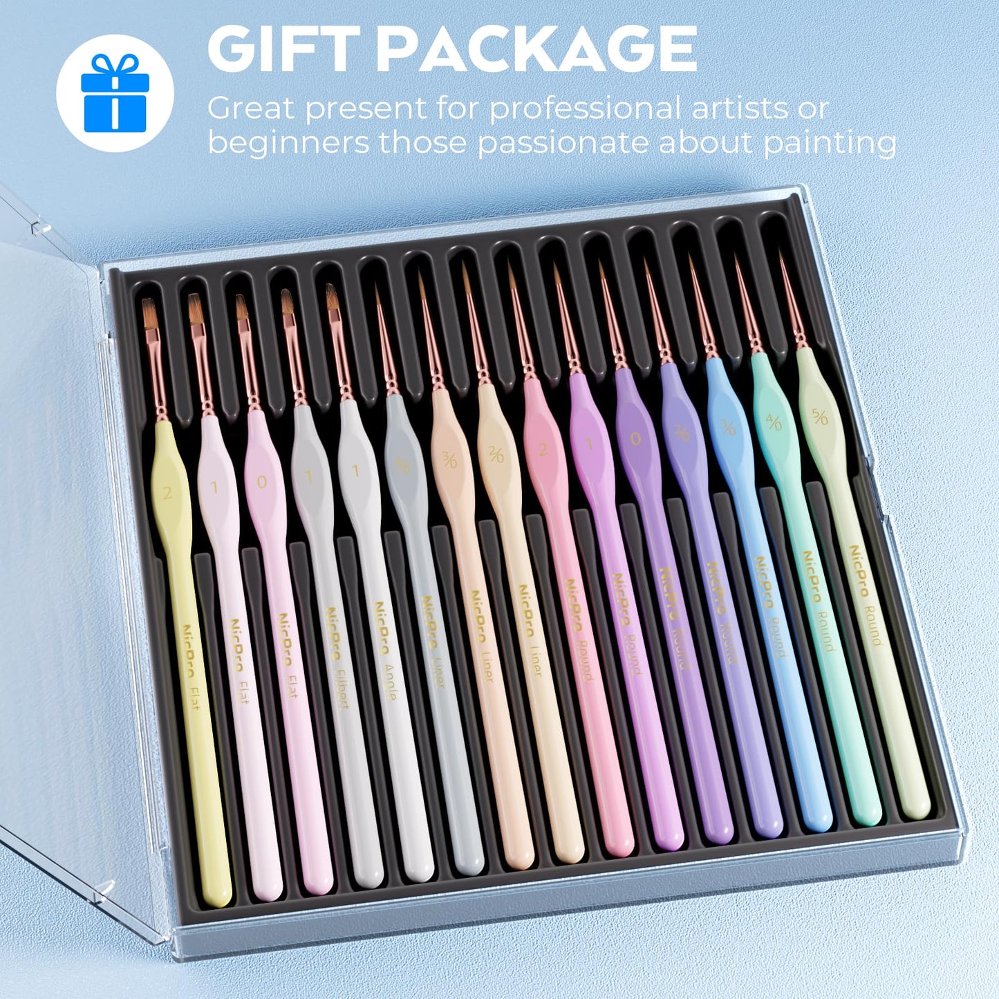Nicpro 15PCS Micro Fine Detail Paint Brush Set, Macaron Pastel Small Miniature Fine Tip Detail Brushes Kit for Acrylic Oil Watercolor, Craft, Models, Miniatures, Rock Painting, Paint by Numbers