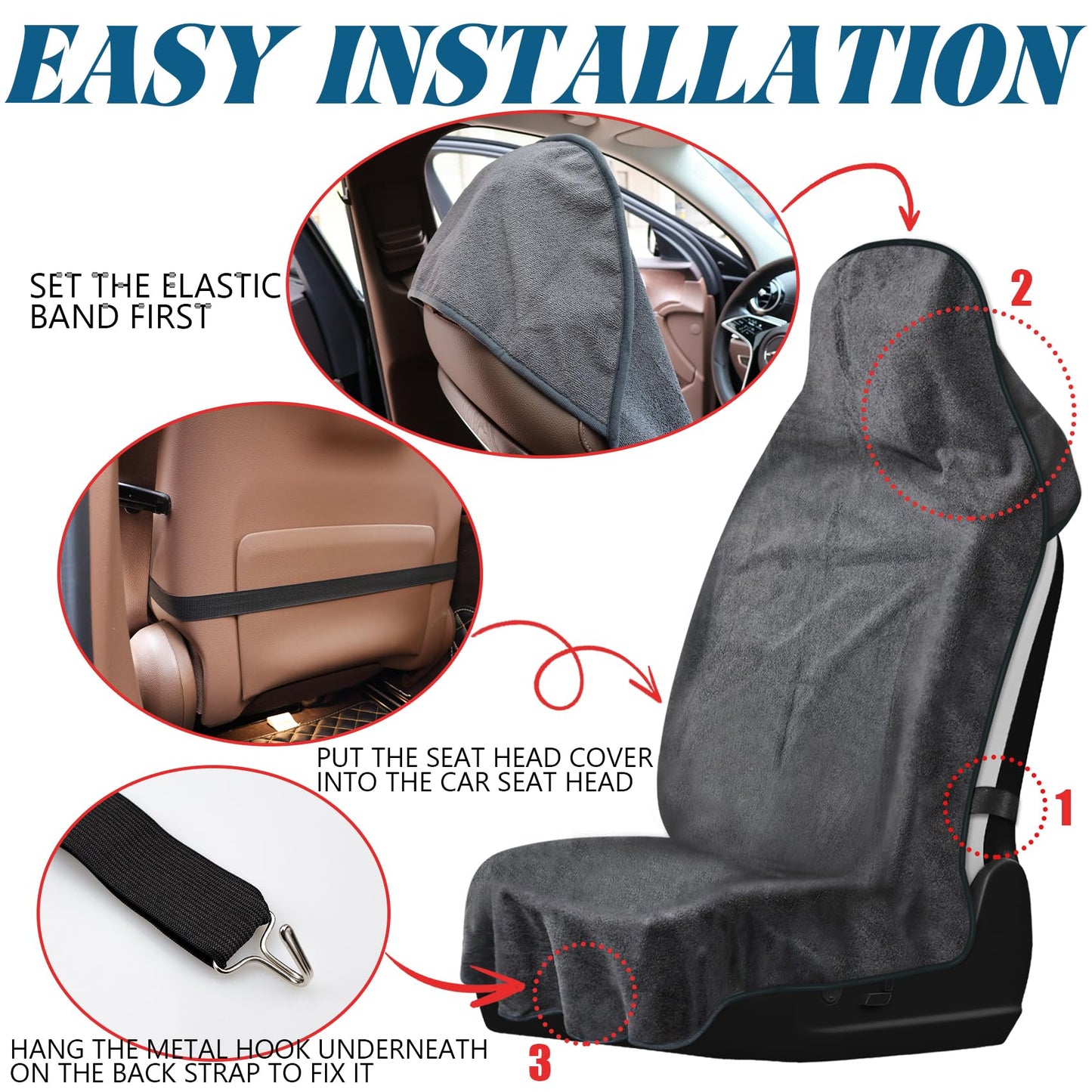 Car Seat Cover, Waterproof Car Seat Cover Front Seats Sweat Towe Bucket Seat Covers Universal Protector for Sport, Gym, Beach, Swimming, 1 Pc Black