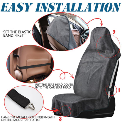 Car Seat Cover, Waterproof Car Seat Cover Front Seats Sweat Towe Bucket Seat Covers Universal Protector for Sport, Gym, Beach, Swimming, 1 Pc Black
