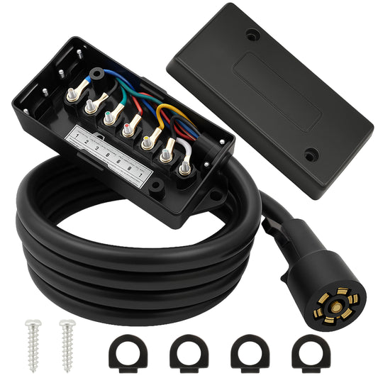 PEAKTOW Heavy Duty Weatherproof Corrosion Resistant 7-Way 8Ft Trailer Wiring Plug Cord with 7 Gang Wiring Junction Box