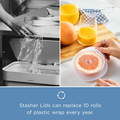 Stasher Premium Reusable Silicone Stretch Lids 3-Pack Box - Large, Clear, 9” Lids, Airtight Seal, Food Container Covers, BPA Free, Leak-Free, Dishwasher Safe, Microwave Safe, Eco-Friendly