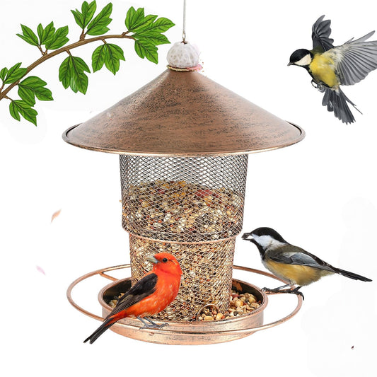 FORSHUYU Adjustable Copper Bird Feeder Retractable Squirrel Proof Birdfeeder for Outdoors, Collapsible Metal Seed Container with Weatherproof Design