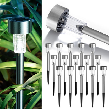 GIGALUMI 16 Pack Solar Path Lights Outdoor,Solar Lights Outdoor Waterproof,Stainless Steel LED Landscape Lighting,Solar Garden Lights for Driveway,Pathway,Patio,Yard