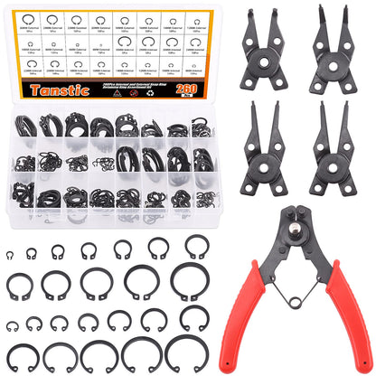 Tanstic 261Pcs 4 in 1 Snap Ring Pliers Set Snap Ring Pliers Remover Retaining Circlip Pliers with 260Pcs Internal and External Snap Ring Retaining Ring Assortment Kit