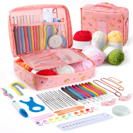 Mustry 59 Pcs Crochet Kit for Beginners Adults Kids, Knitting Supplies Set with Hooks, Yarn, Patterns, Tools & Storage Bag, Starter Complete Crocheting Accessories Gift Set for DIY Crafts, Home Décor