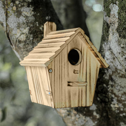 CLACKIBUKVYZ Bird Houses - Wooden Bird House for Outside with Pole - 1-1/2 Inch Entrance Hole for Bluebirds, Wrens, Chickadees, and Tree Swallows - Hanging Birdhouse for Garden