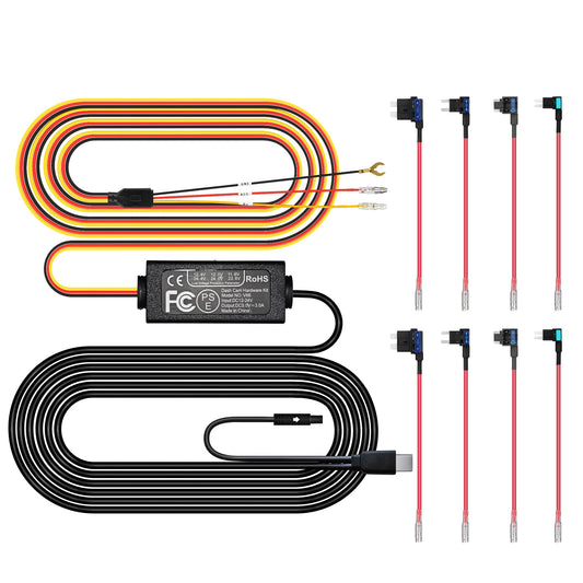 Pelsee Dash Cam Hardwire Kit, Full Set Hard Wire Kit Fuse for P1 Pro, S3 Touch, P1DUO Dash Cam, 12V-24V to 5V Car Dash Camera Charger Power Cord, 4 Fuse Cable and Installation Tool