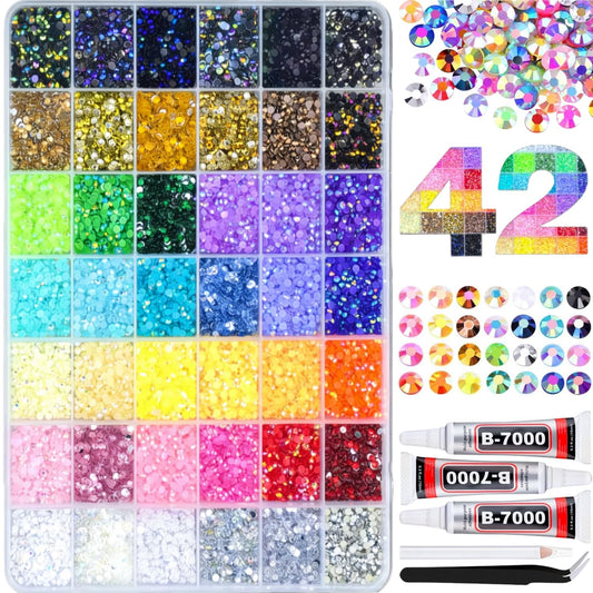 42 Colors 32000Pcs Jelly Rhinestones Bedazzling Kit, 3mm Multicolor Flatback Gems for Crafting, Bedazzle Kit with Tweezers Pen 3Pcs B7000 Glue for Clothes Book Shoes Nails Art Makeup