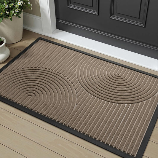 Front Door Mat Outdoor Mat Indoor Doormat for Entrance Mat Entryway Rug Heavy Duty Non Slip Rubber Absorbent Entry Rug Dirt Scraping Shoe Mat 43x75cm Beige