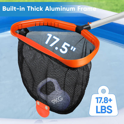 45CM Pool Net, Pool Skimmer Net with Double-Layer Netting Bag, Aluminum Frame, Deep Nylon Net, Large Capacity Pool Cleaning Net, Leaf Skimmer Rake Net for Above Ground & In-ground Pools (No Pole)