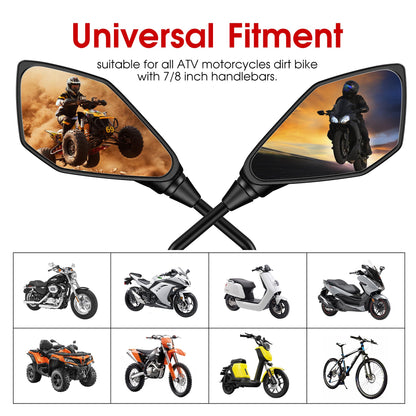 ATV Mirror, Esploratori Motorcycle Rear View Mirrors for Bike Scooter Cruiser with 8mm 10mm Bolt, 7/8" Handle Bar Mount Clamp, Side Rearview Mirrors Compatible with Yamaha Honda Kawasaki Victory