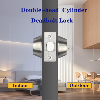 Eiqikayo Silver Steel Double-Head Cylinder Deadbolt Lock- High Security Anti-Kick Door Lock, Easy to Install, Fits Standard Doors, for Home, Apartment and Office Security