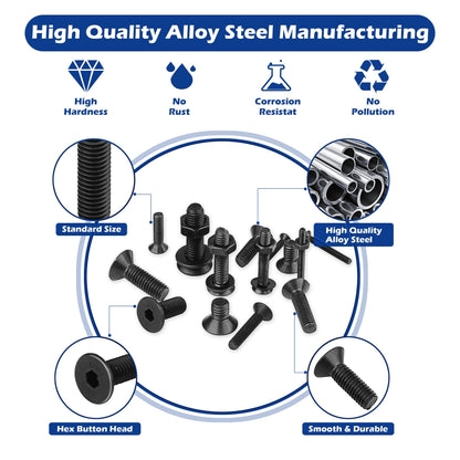 JROUTH 1500pcs Screws Assortment Hex Socket Flat Head Black Screws Nuts and Bolts, M2 M3 M4 M5 10.9 Grade Alloy Steel Hex Flat Head Cap Bolts Nuts Washers Assortment Kit with Hex Wrenches