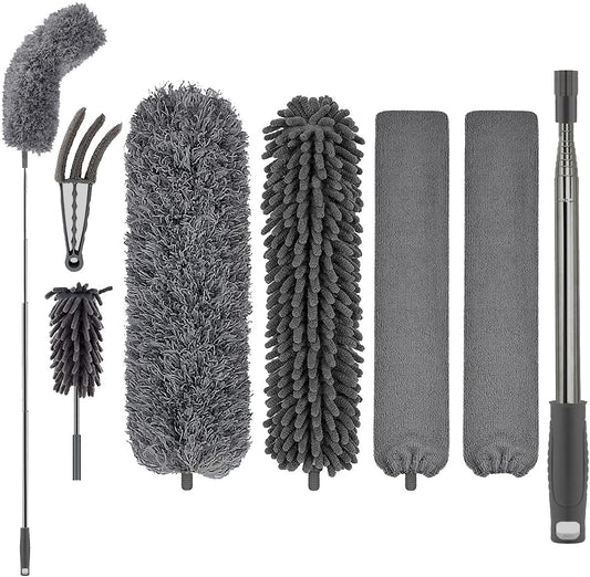 FUUNSOO Microfiber Feather Duster, Duster with Extension Pole 30-100 Inches,Ceiling Fan Cleaner Duster Retractable Gap Dust Brush Cleaner for Cleaning Cobweb,High Ceiling,Blinds (Dark Gray)