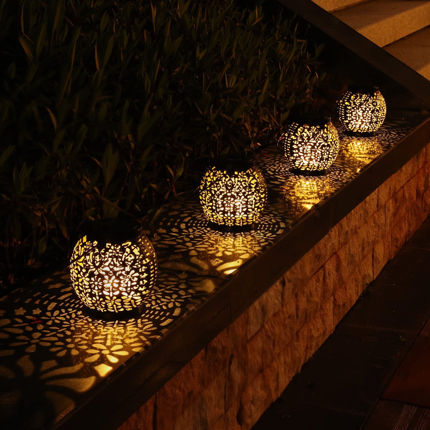Brizled 2 Pack Outdoor LED Solar Hanging Lantern Lights with Star Projection, Warm White, Waterproof for Garden Patio Courtyard Path