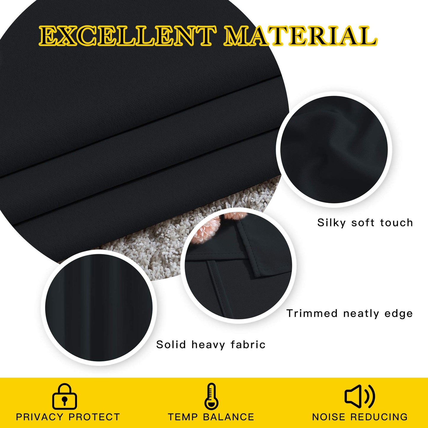 NICETOWN Blackout Curtains 2 Panels - Black Out Curtains 84 Inch Long,Insulated Curtains Room Darkening Grommet Curtains for Bedroom Living Room Windows (52 by 84 Inches,Black,Set of 2)