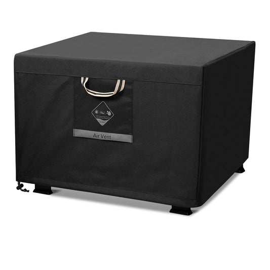 QH.HOME Fire Pit Cover Square Super Waterproof, 30" L x 30" W x 24" H Outdoor Firepit Table Cover 600D Strong Tear Resistant, UPF 50+ Fire Pit Cover Fading Resistant for Square Fire Pit - Black