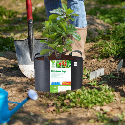 BOGI Grow Bags 12 Pack 5 Gallon Grow Bags Heavy Duty Thickened Nonwoven Grow Bag with Durable Habdles Fabric Pot for Vegetable Flower Potato Garlic Indoor Outdoor Plants + 12 Waterproof Plant Labels