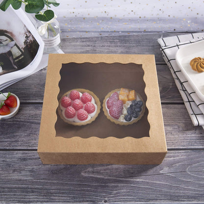 [15pcs]9inch Kraft Bakery Boxes,ONE MORE Large Pie Boxes with PVC Window Natural Disposable box for Cookie 9x9x2.5inch,15 of Pack