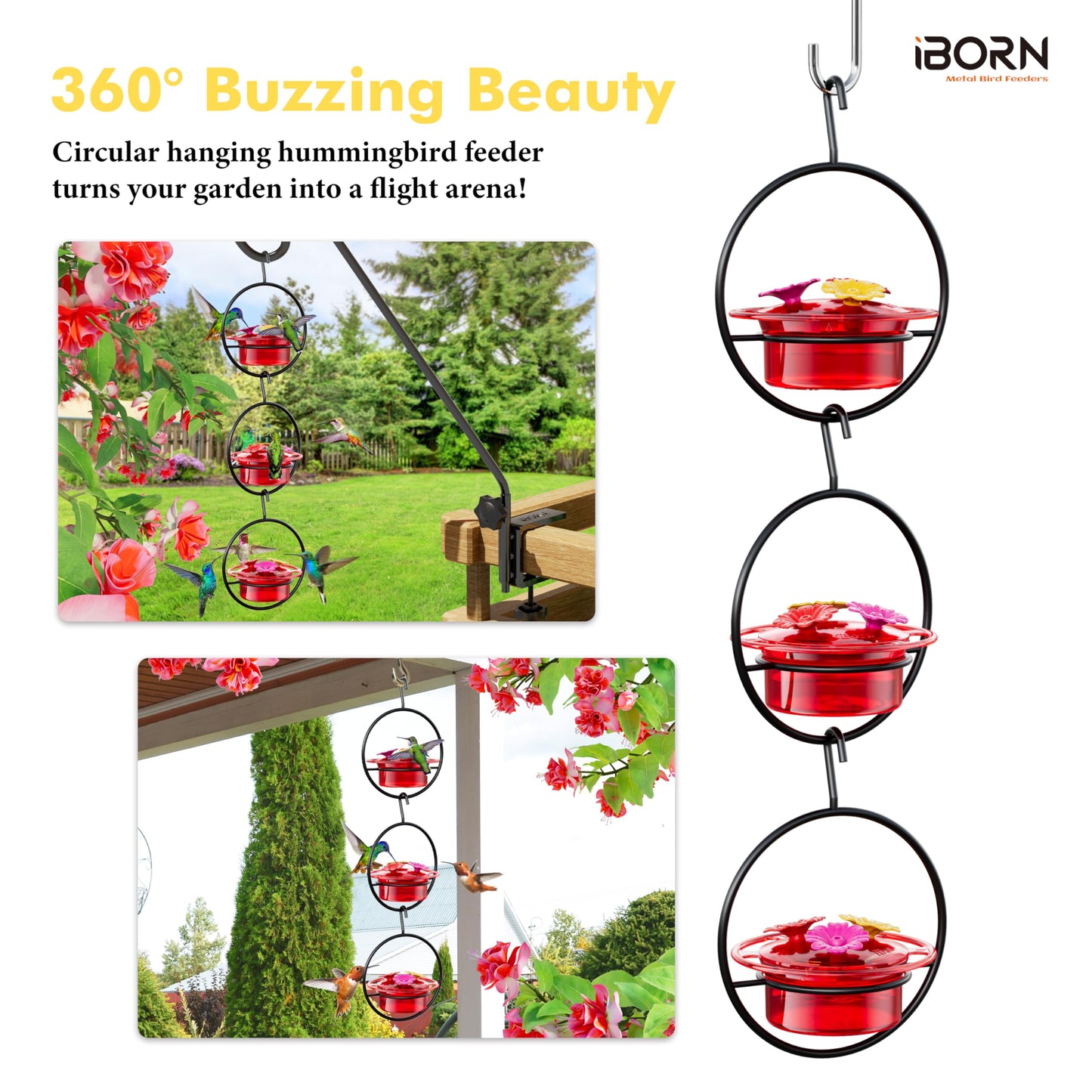 iBorn Circular Hanging Hummingbird feeders for Outdoors 3PCS 3OZ Mini Hummingbird Feeder Humming Bird Feeder, Silicone Feeding Ports, Bee-Proof, 2025 New