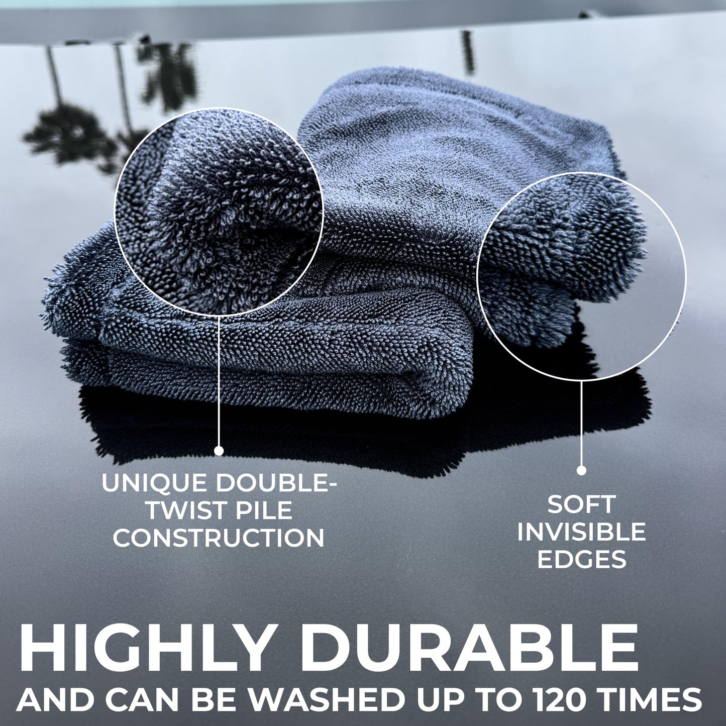 Microfiber Car Drying Towel 1300 GSM Double Twist Pile - Super Absorbent Auto Wash Towel for Cars Trucks SUV - Detailing Cleaning Cloth 16x16 2-Pack