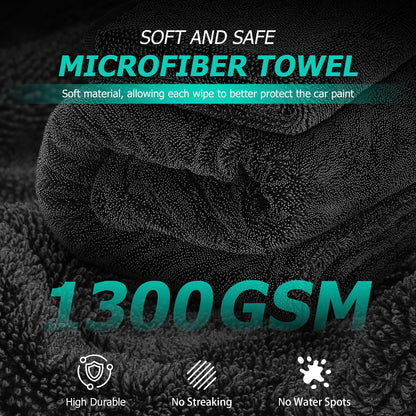 2-Pack Microfiber Towels for Cars, 1300 GSM Premium Ultra-Soft Microfiber, (Double-Sided 35" X 27.5" & 19.7" X 11.8") Towels are Great for Car and Home Cleanups, No Streaks, Scratches Or Water Spots