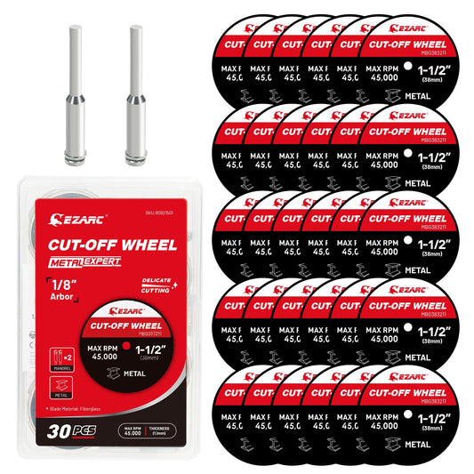 EZARC 1-1/2 Inch Cutting Discs, 32 Pack Fiberglass Reinforced Rotary Tool Cutting Discs Accessories for Metal & Stainless Steel - Include 2 Mandrels