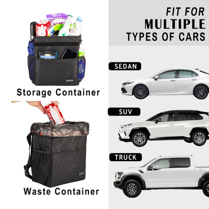 Cute Car Trash Can with Lid – Multipurpose Collapsible Trash Bin for Car, Leak-Proof Organizer, Waterproof Garbage Can with Storage Pockets & Adjustable Straps, 2 Gallons (Black Leopard)